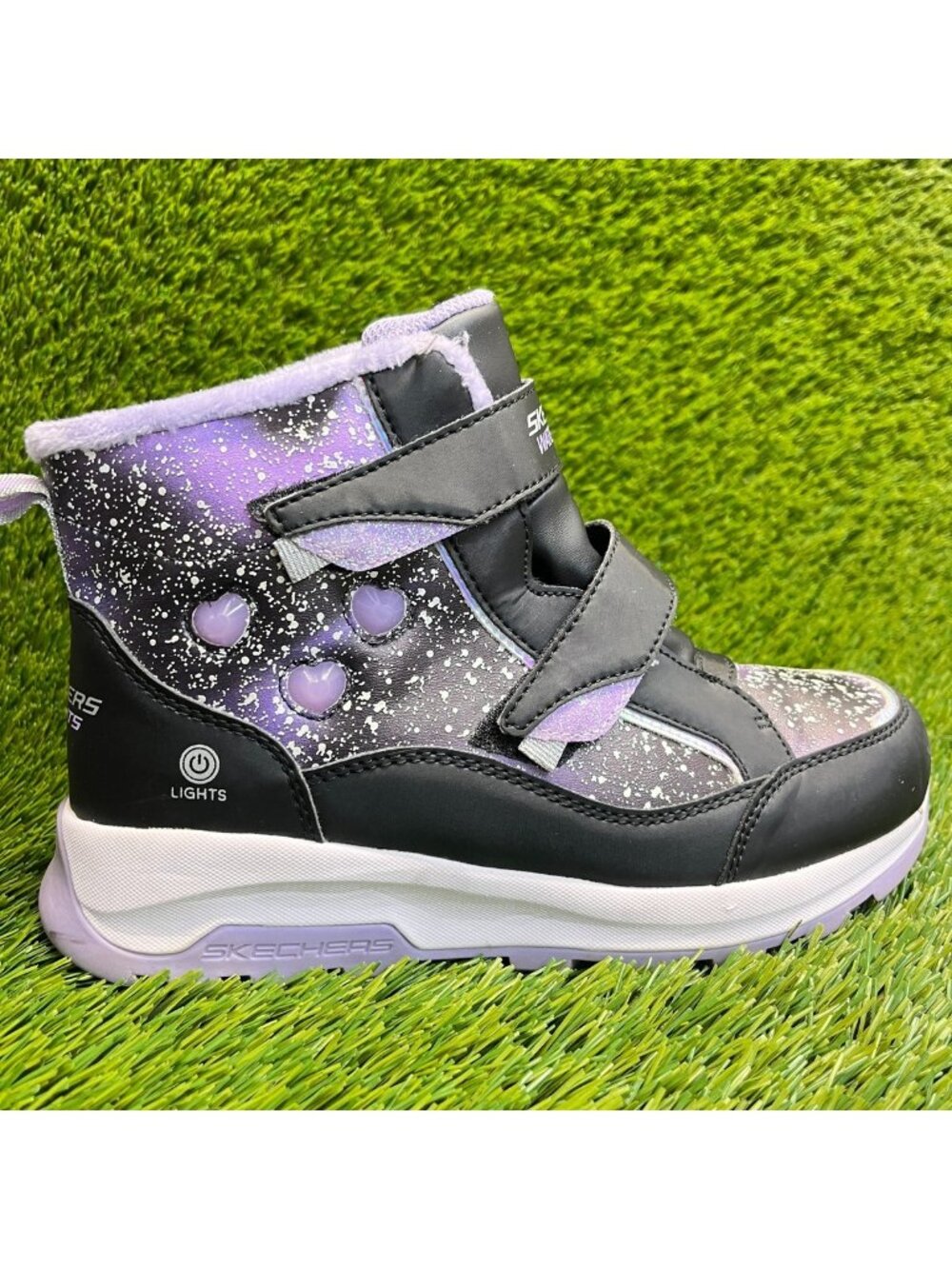 Skechers S-Lights Storm Blazer Girls Size 4Y Black Purple Waterproof Ankle Boots